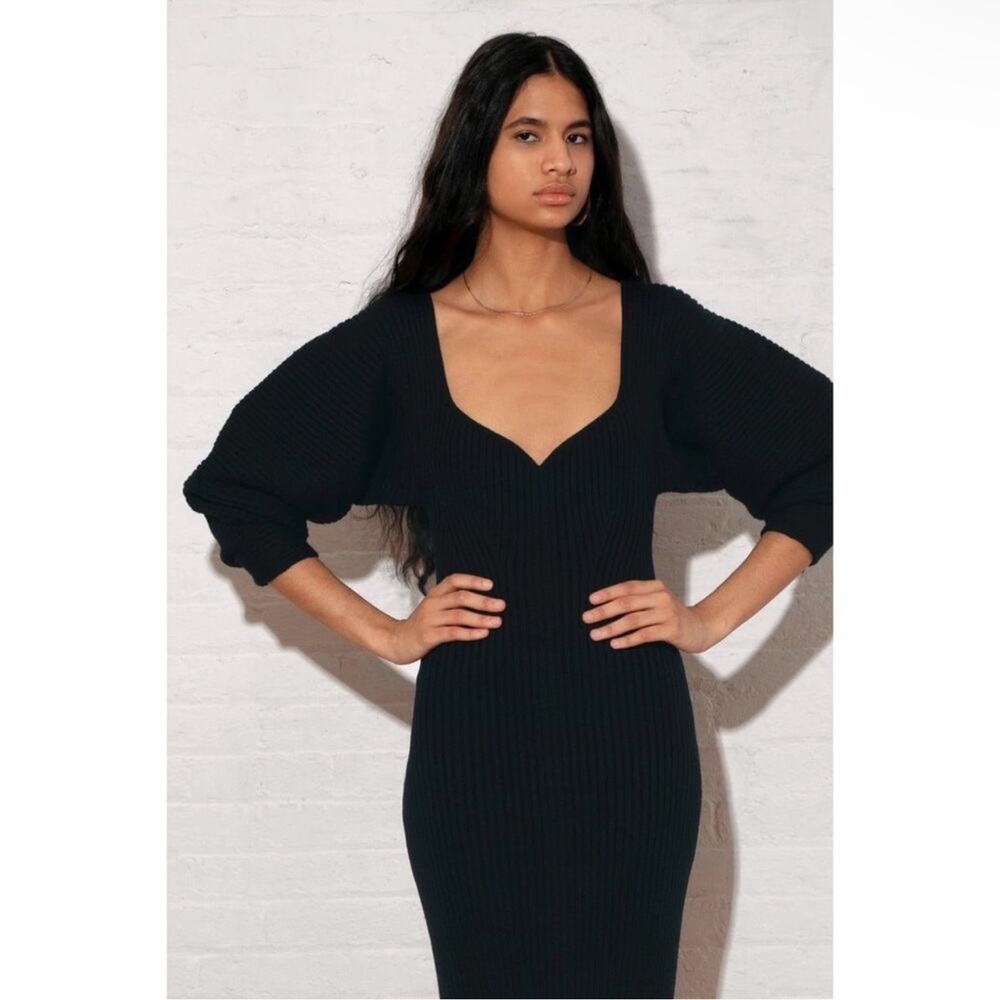 Mara Hoffman Marilyn Ribbed Knit Sculptural Sleeve Sweater Dress Black NWT XXS